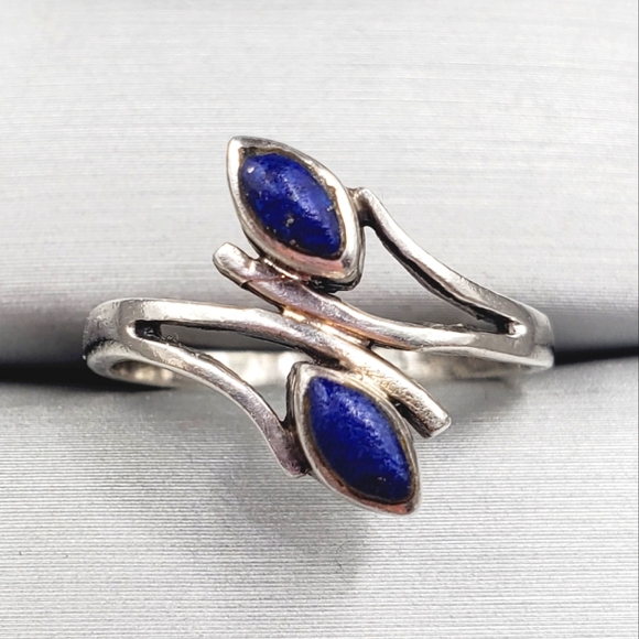 Marquise Blue Lapis Lazuli 925 Sterling Silver Vintage Ring - Picture 1 of 7